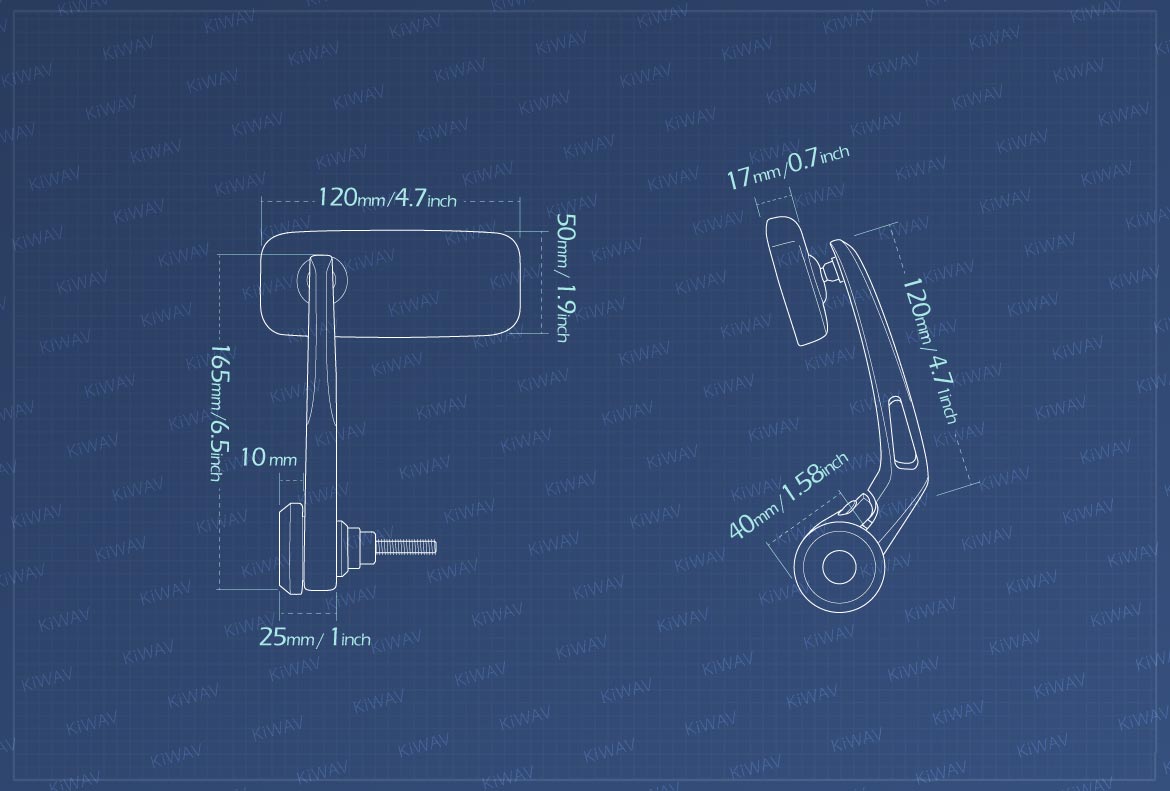 Measurement of KiWAV Classic motorcycle bar end mirrors