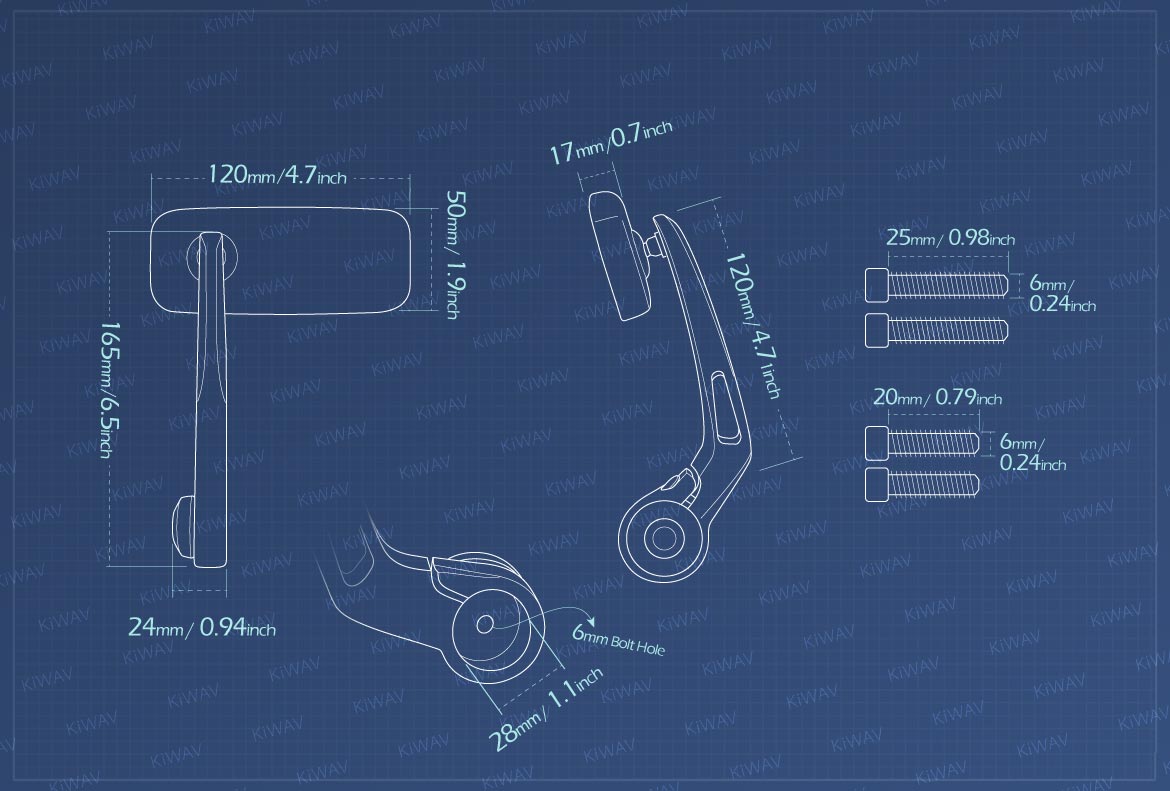 Measurement of KiWAV Classic motorcycle bar end mirrors