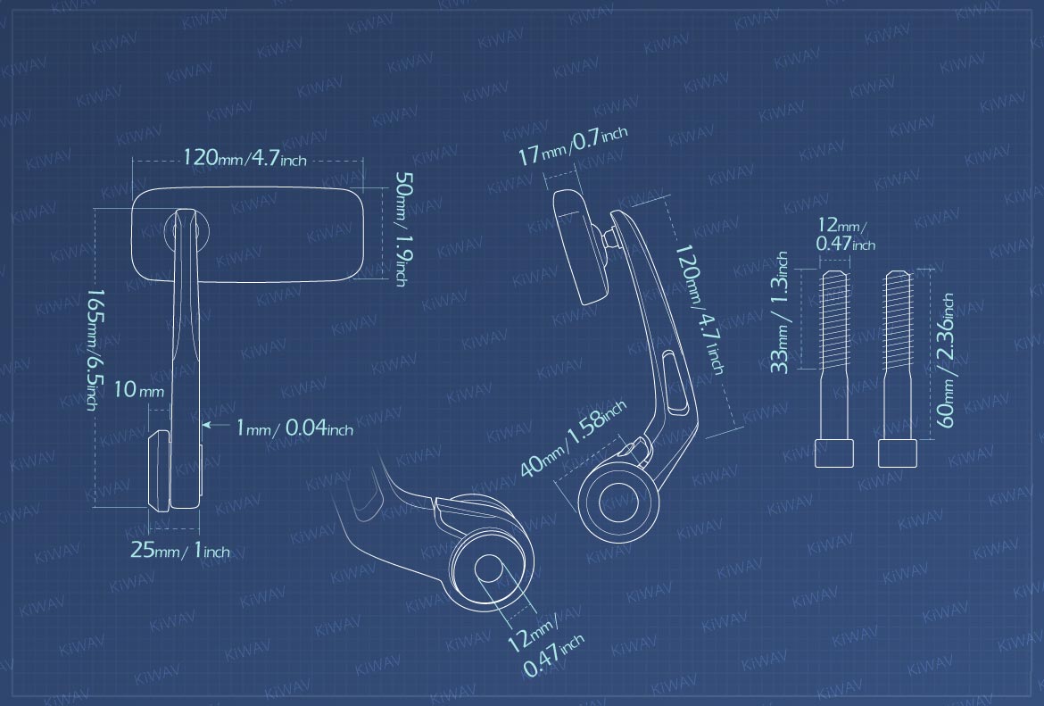 Measurement of KiWAV Classic motorcycle bar end mirrors