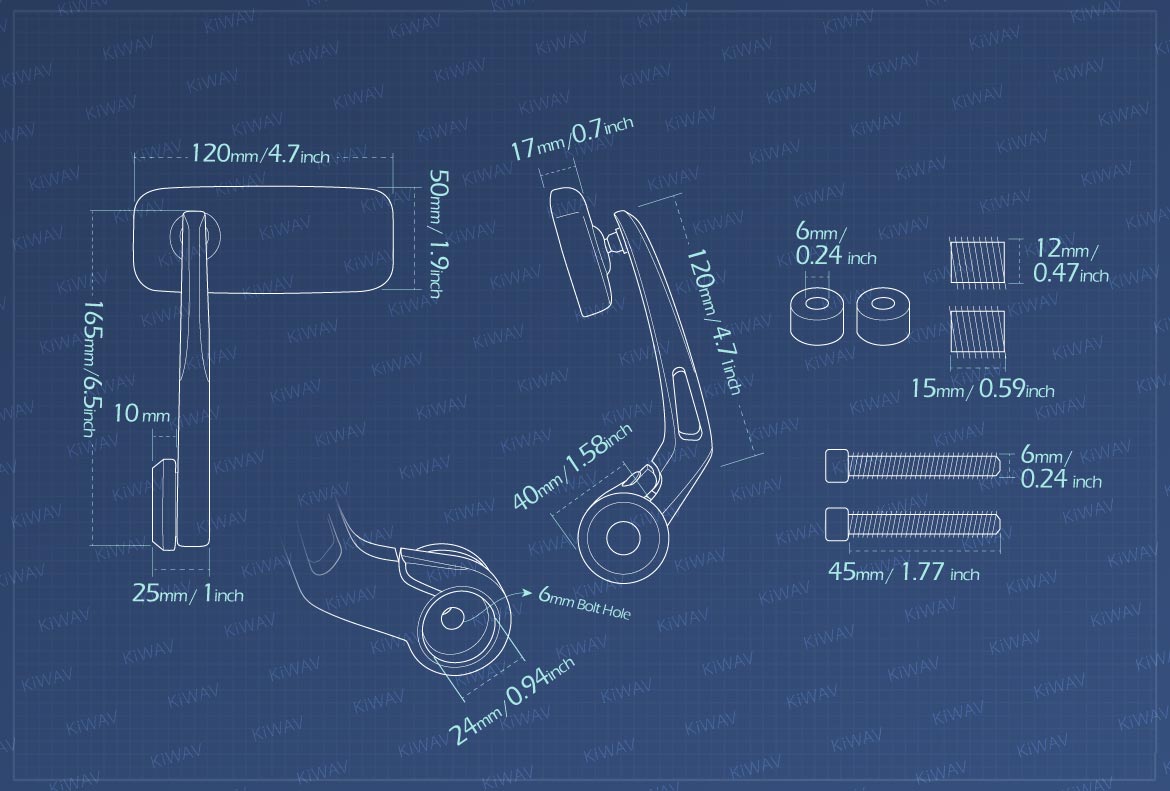 Measurement of KiWAV Classic motorcycle bar end mirrors compatible for BMW M12 threaded handlebar