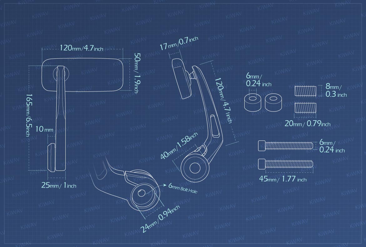 Measurement gragh of Classic bar end mirror compatible with BMW M8 threaded handlebar