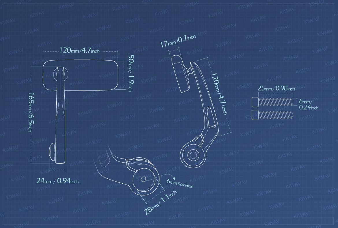 Measurement of KiWAV Classic motorcycle bar end mirrors for most Moto Guzzi