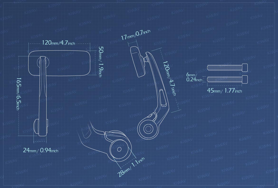 Measurement of KiWAV Classic motorcycle bar end mirrors