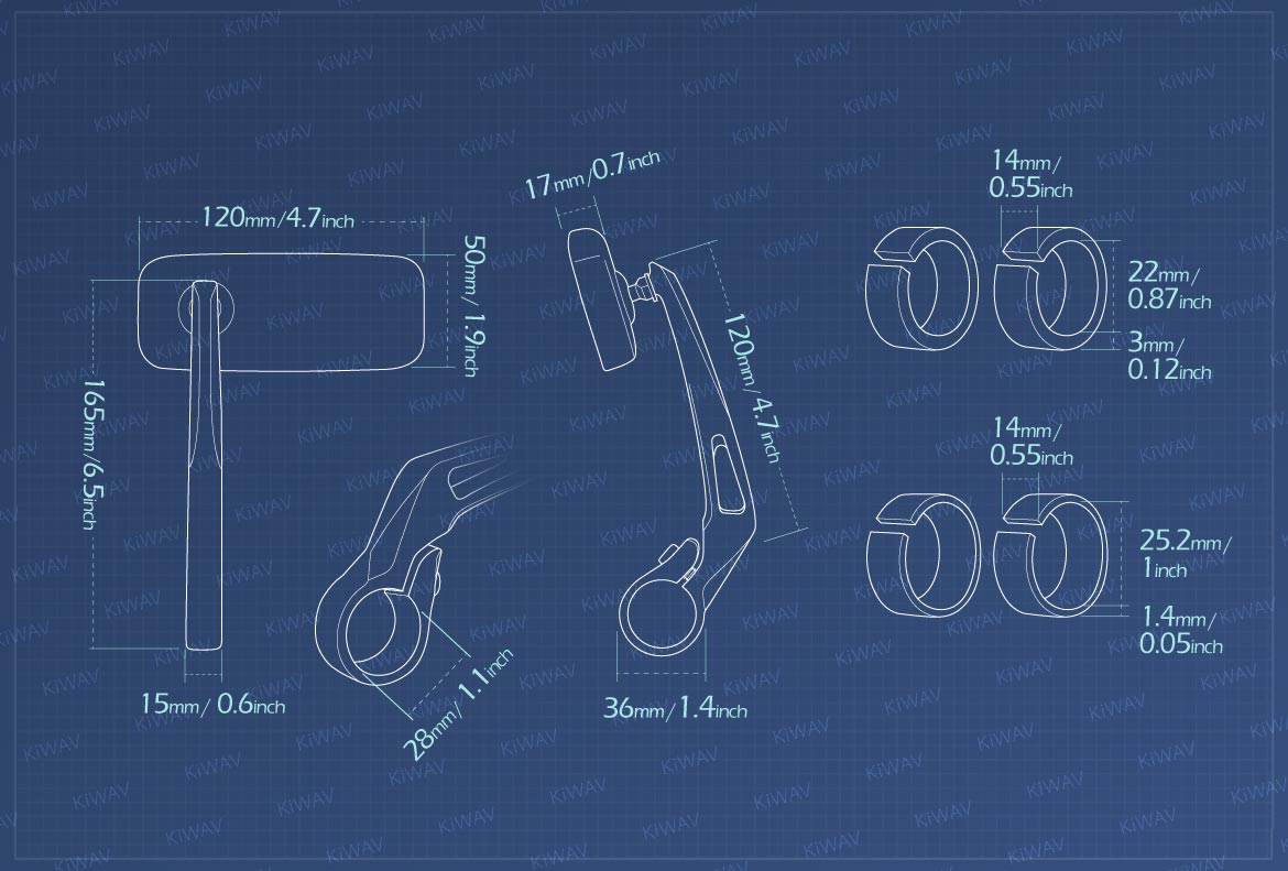 Measurement gragh of Classic bar end mirror for 22/25mm handlebar