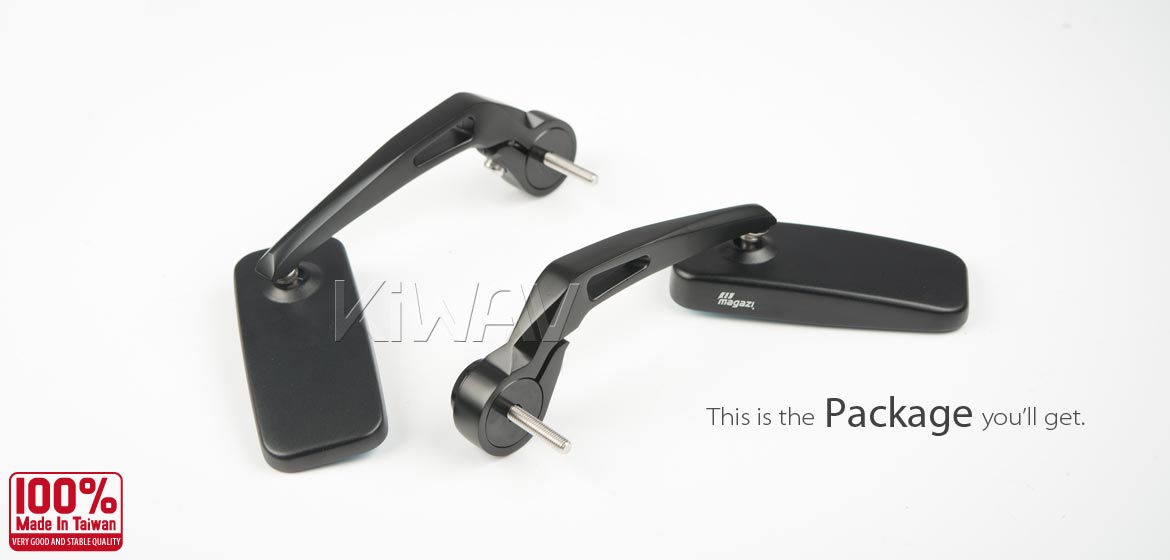 KiWAV ClassicHB black motorcycle bar end mirrors for 6mm bolt-on