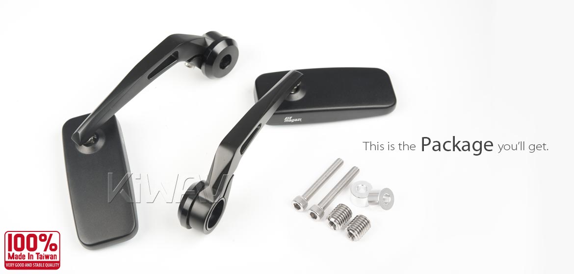 KiWAV ClassicHB black motorcycle bar end mirrors compatible for BMW M12 threaded handlebar
