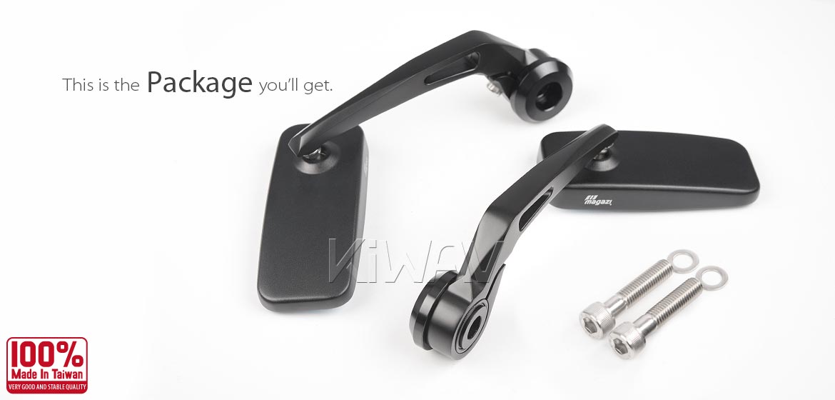 KiWAV ClassicHB black motorcycle bar end mirrors compatible for BMW M10 threaded handlebar