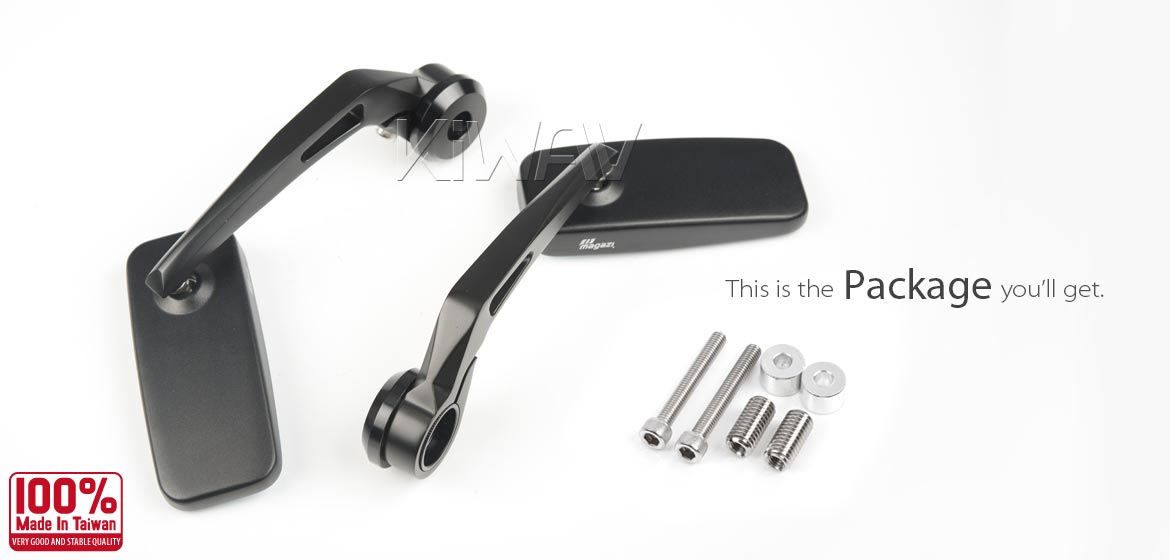 KiWAV ClassicHB black motorcycle bar end mirrors compatible for BMW M10 threaded handlebar