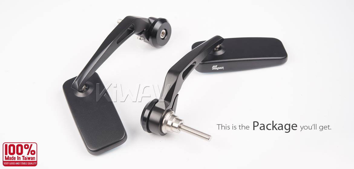 KiWAV ClassicHB black motorcycle bar end mirrors