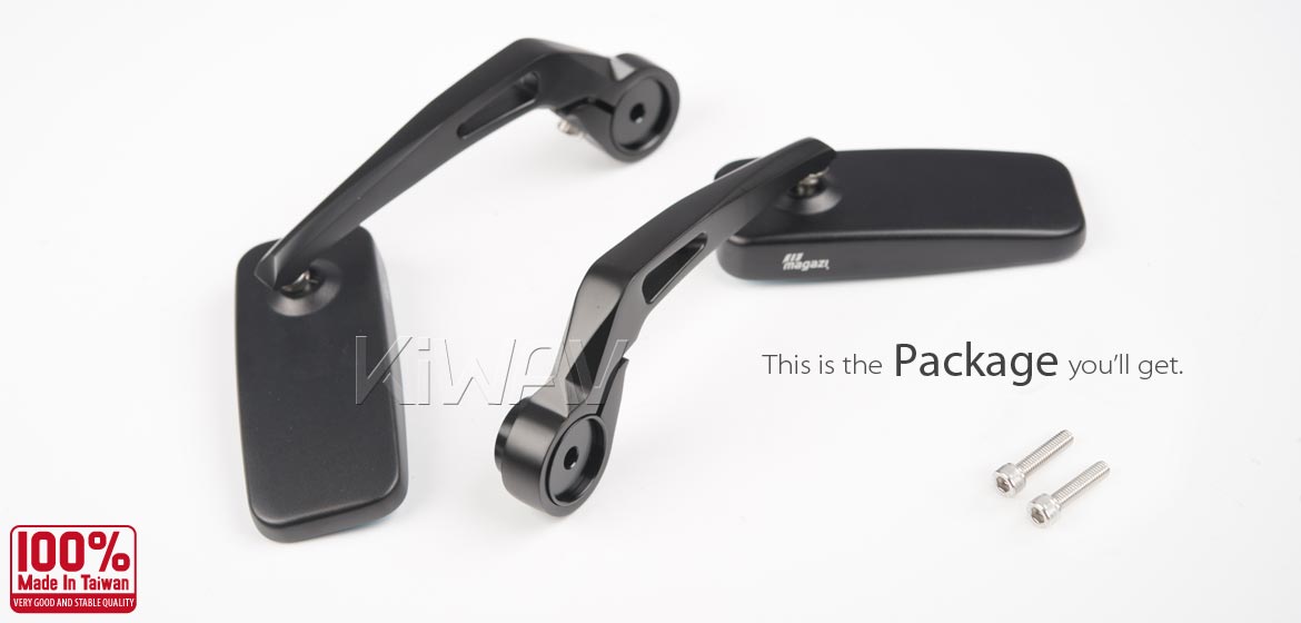 KiWAV ClassicHB black motorcycle bar end mirrors for most Moto Guzzi
