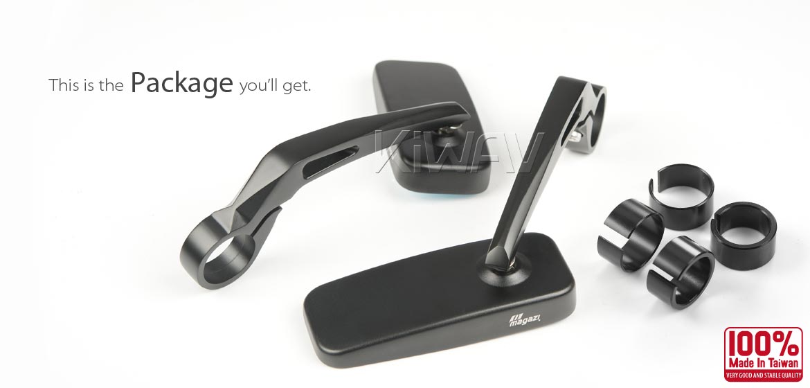 KiWAV ClassicHB black motorcycle bar end mirrors for 22/25mm handlebar