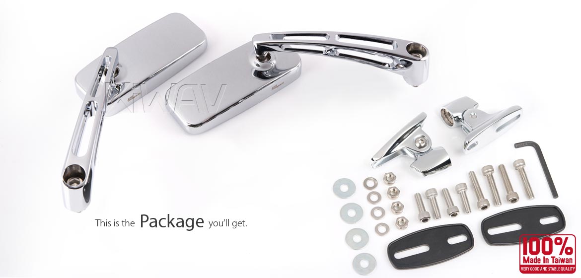 Chrome fairing mirrors ClassicMX chrome base adjustable Kawasaki