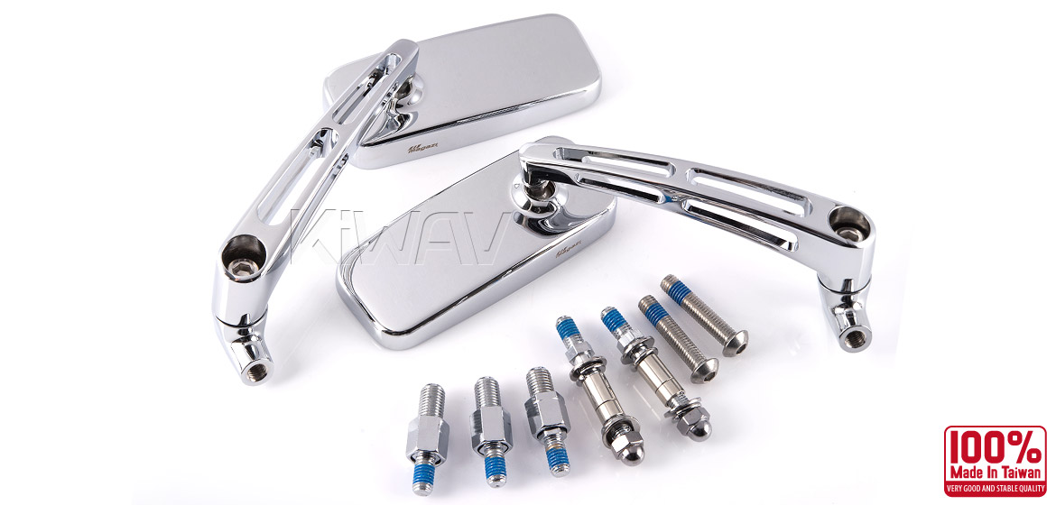 KiWAV Magazi ClassicMX motorcycle mirrors universal chrome