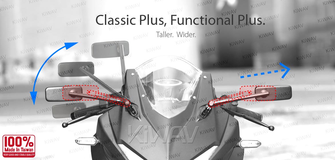 KiWAV motorcycle mirrors ClassicPlus black sportsbike mirrors with black base