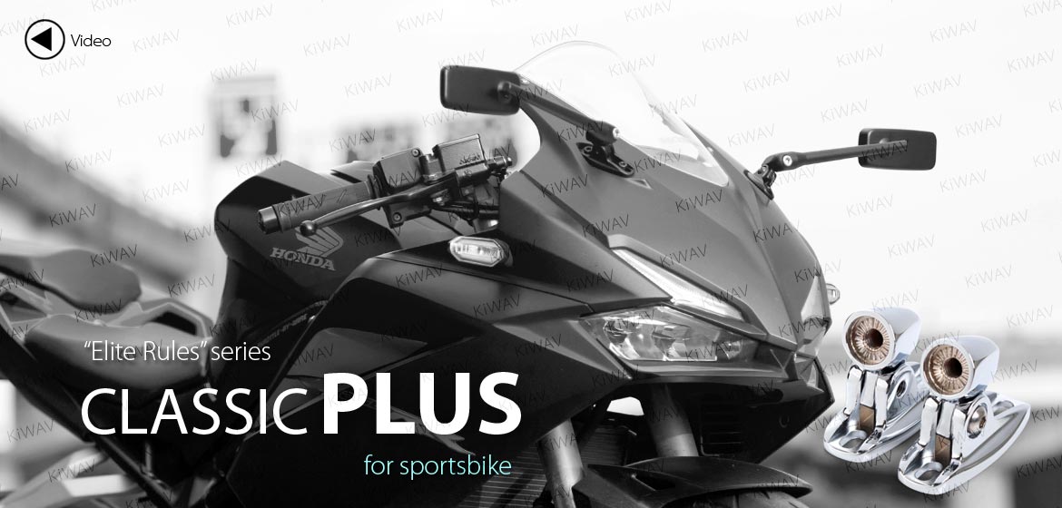 KiWAV motorcycle mirrors ClassicPlus black sportsbike mirrors with chrome base