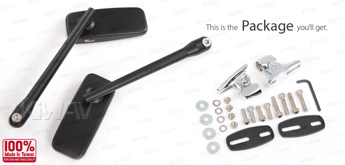 KiWAV motorcycle mirrors ClassicPlus black sportsbike mirrors with chrome base