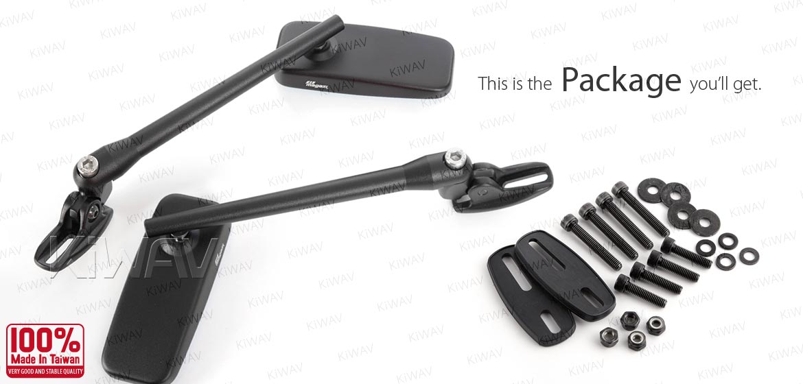 KiWAV motorcycle mirrors ClassicPlus black sportsbike mirrors with black base