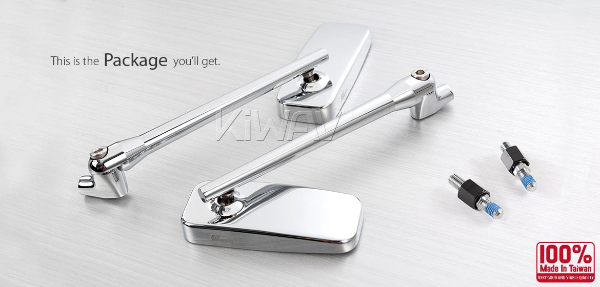 KiWAV motorcycle mirrors ClassicPlus chrome for Harley Street 500 750