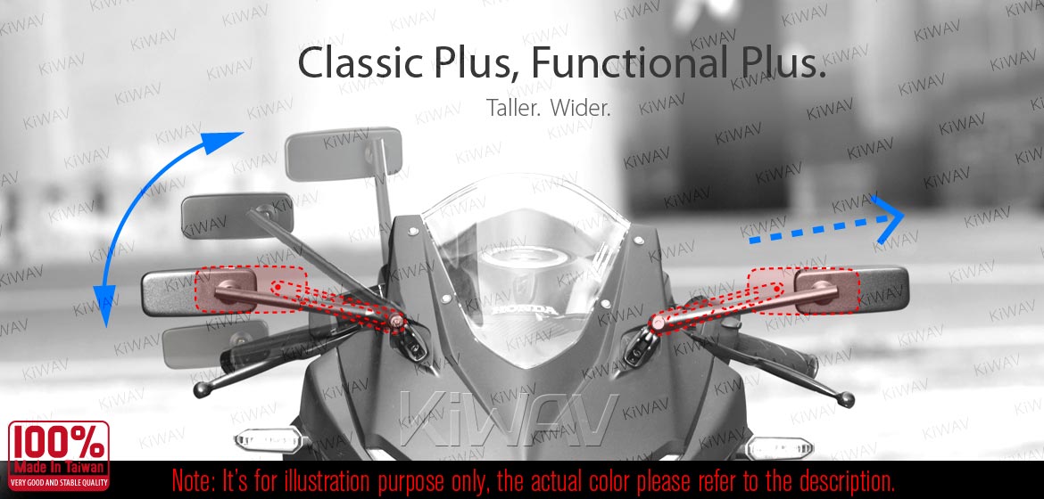 KiWAV motorcycle mirrors ClassicPlus chrome sportsbike mirrors with black base