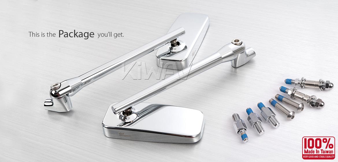 KiWAV motorcycle mirrors ClassicPlus chrome 10mm universal fit