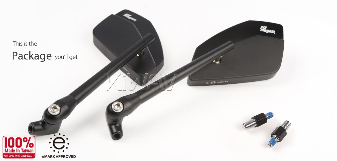 KiWAV motorcycle mirrors CleaverII black 10mm for BMW, Magazi