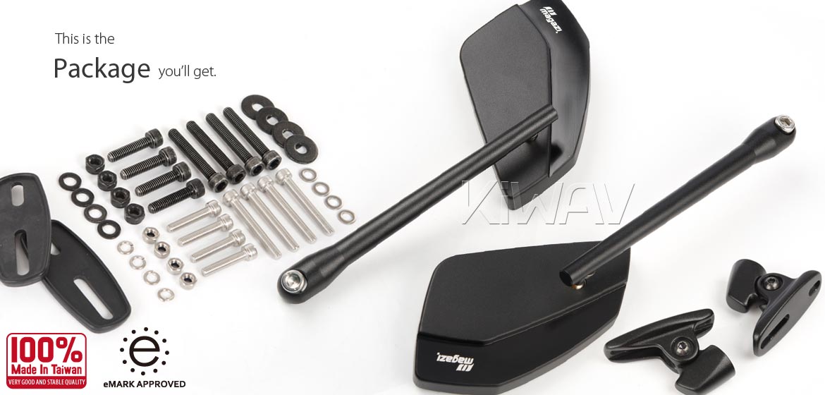 KiWAV motorcycle mirrors CleaverII black Ducati Panigale w/ new ver. black adapter, Magazi