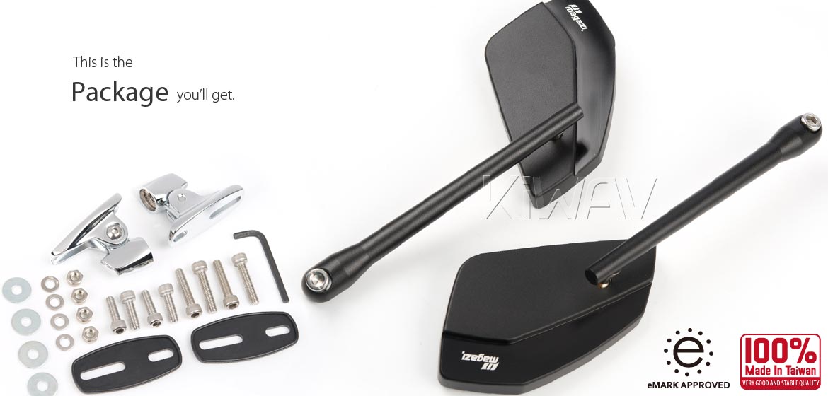 Black CleaverII fairing mirror chrome base aluminum fits