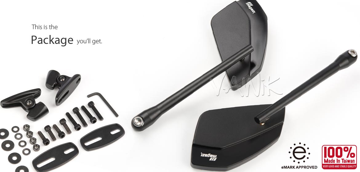 VAWiK motorcycle mirrors CleaverII black fairing mount w/ new ver. black adapter, Magazi