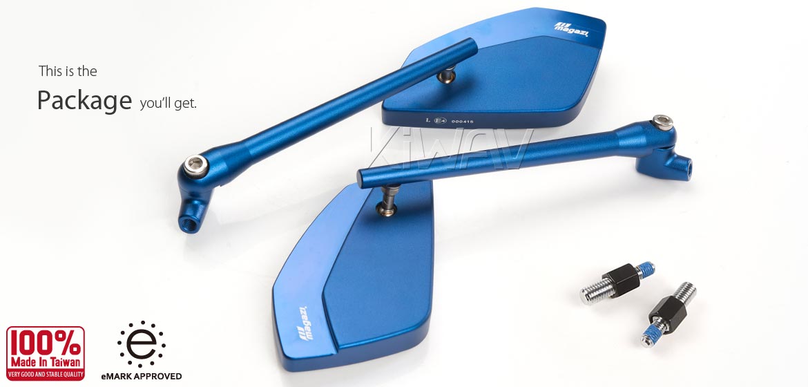 KiWAV motorcycle mirrors CleaverII blue 10mm for BMW, Magazi