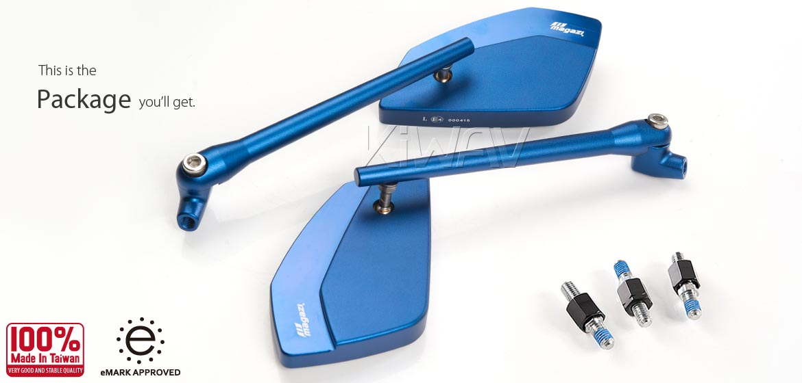 KiWAV motorcycle mirrors CleaverII blue 8mm for scooter, Magazi