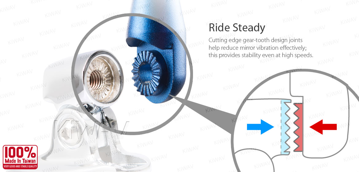 KiWAV motorcycle mirrors CleaverII blue fairing mount w/ new ver. chrome adapter, Magazi