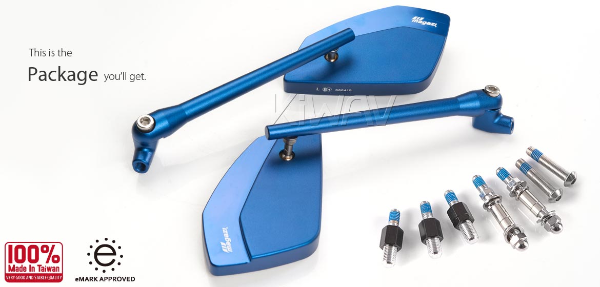 KiWAV motorcycle mirrors CleaverII blue 10mm, Harley, Magazi
