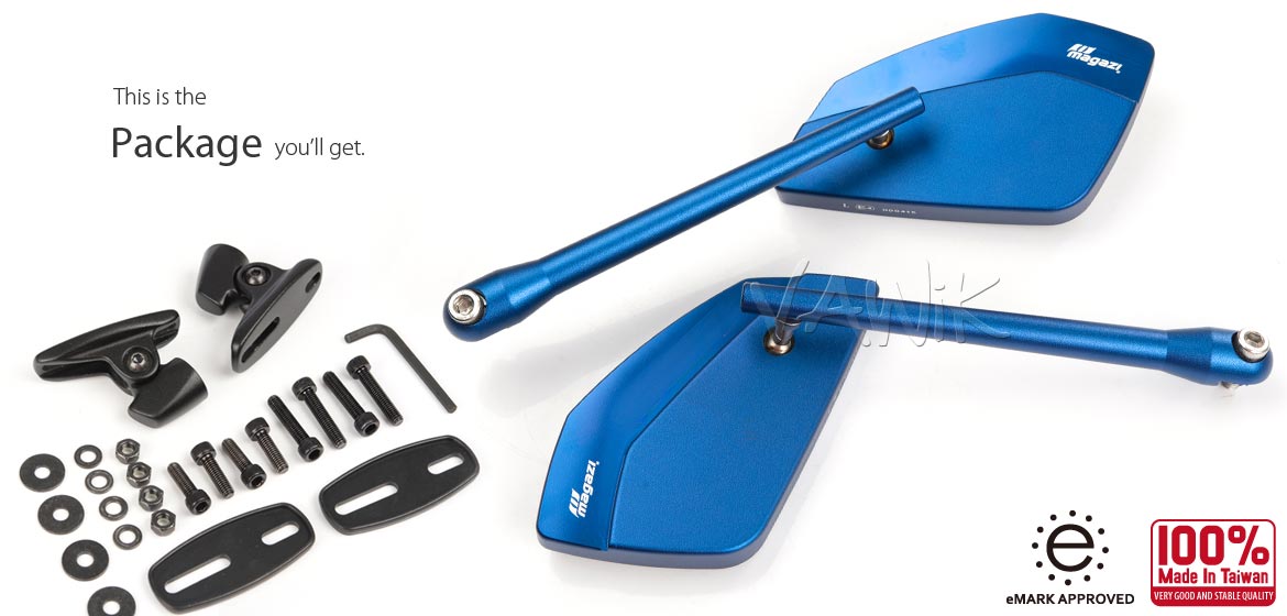 VAWiK motorcycle mirrors CleaverII blue fairing mount w/ new ver. black adapter, Magazi