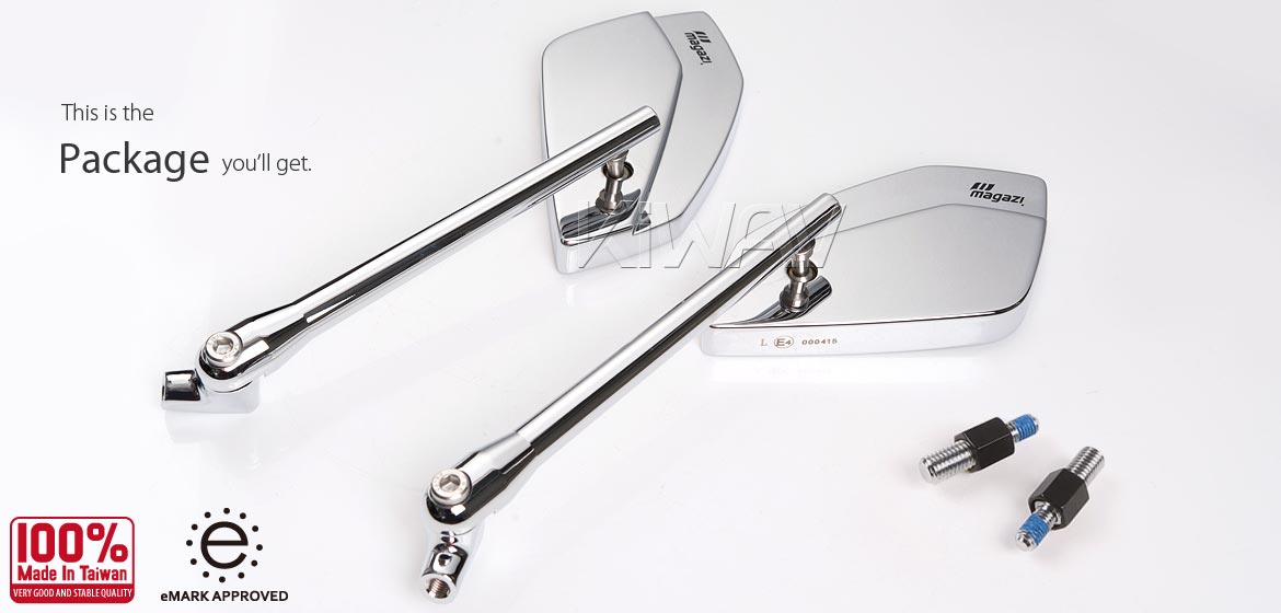KiWAV motorcycle mirrors CleaverII chrome 10mm for BMW, Magazi