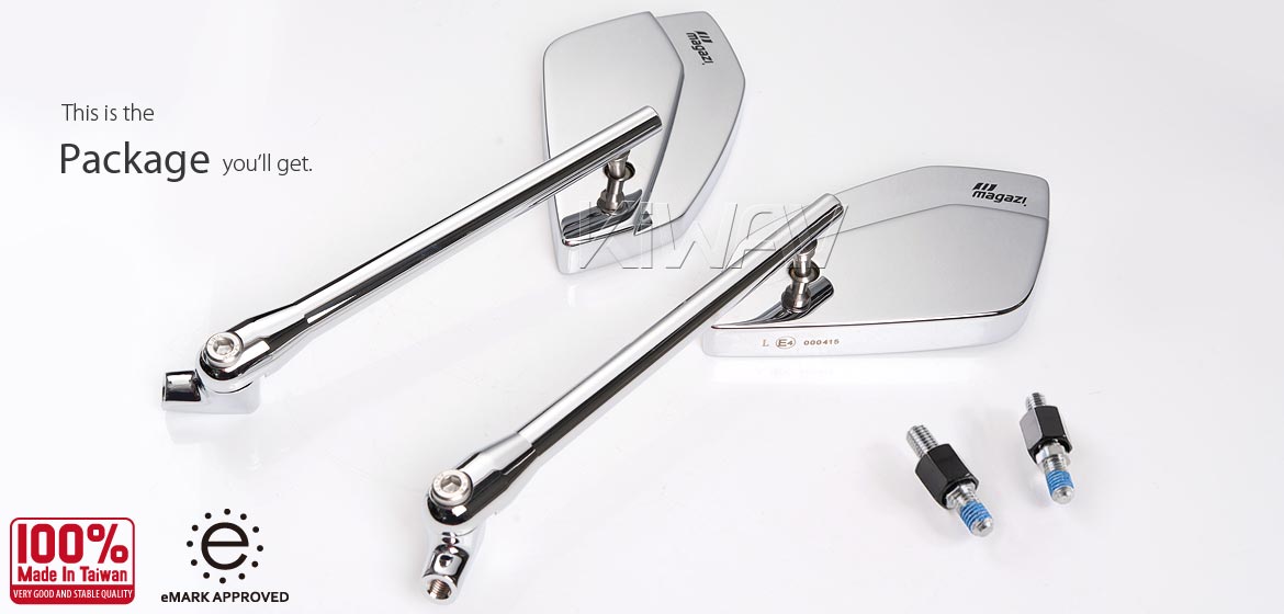KiWAV motorcycle mirrors CleaverII chrome for Harley Davidson Street 500/750, Magazi