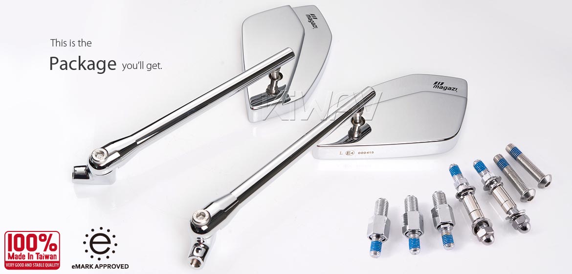 KiWAV motorcycle mirrors CleaverII chrome 10mm, Harley, Magazi