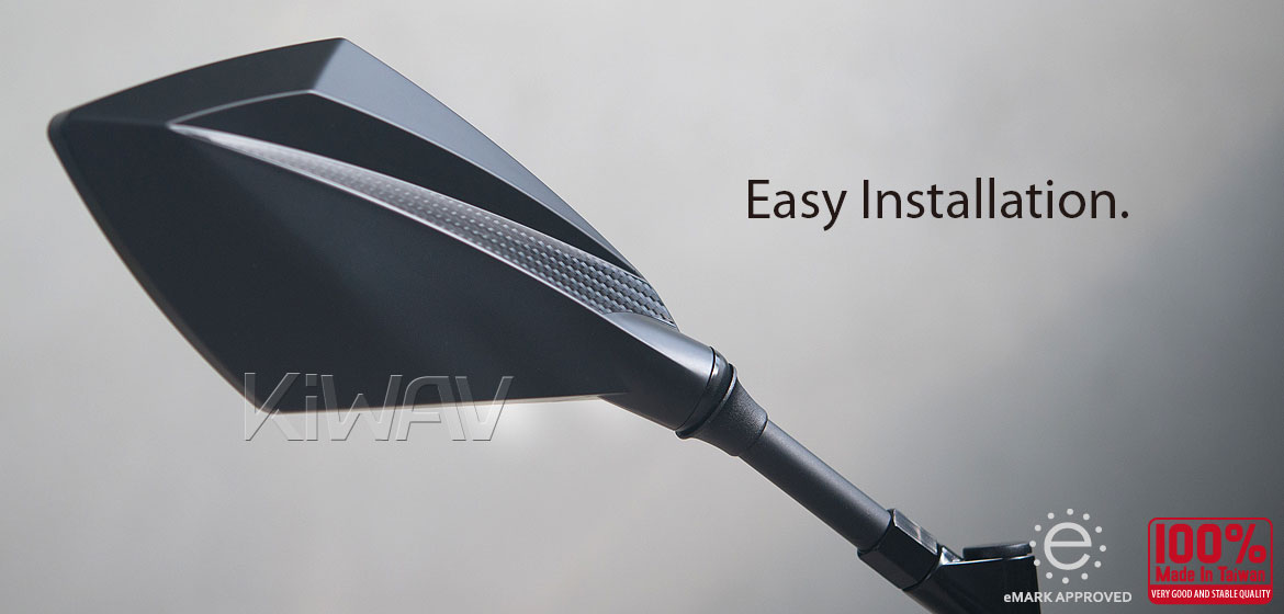 KiWAV motorcycle mirrors Deus carbon for Metric 10mm & 8mm bikes