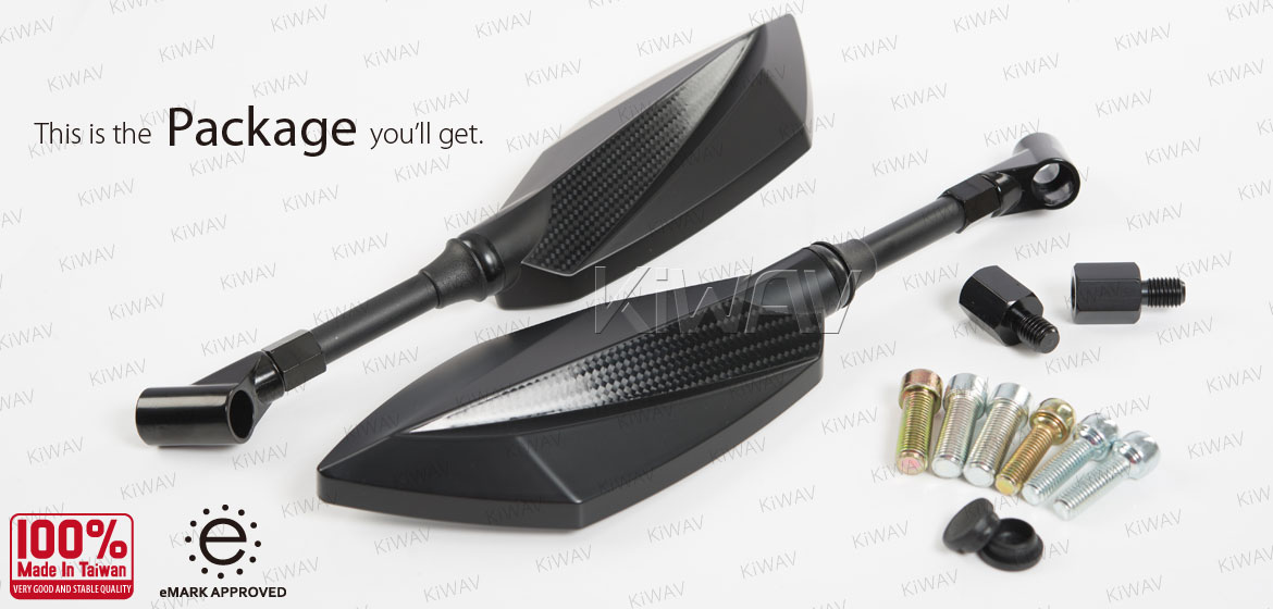 KiWAV motorcycle mirrors Deus carbon for BMW 10mm 1.5 pitch