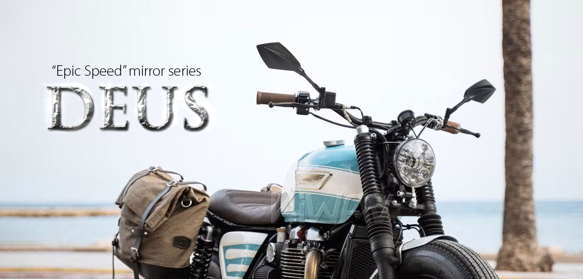 KiWAV motorcycle mirrors Deus carbon for Triumph 25mm handlebar and go-through mounts