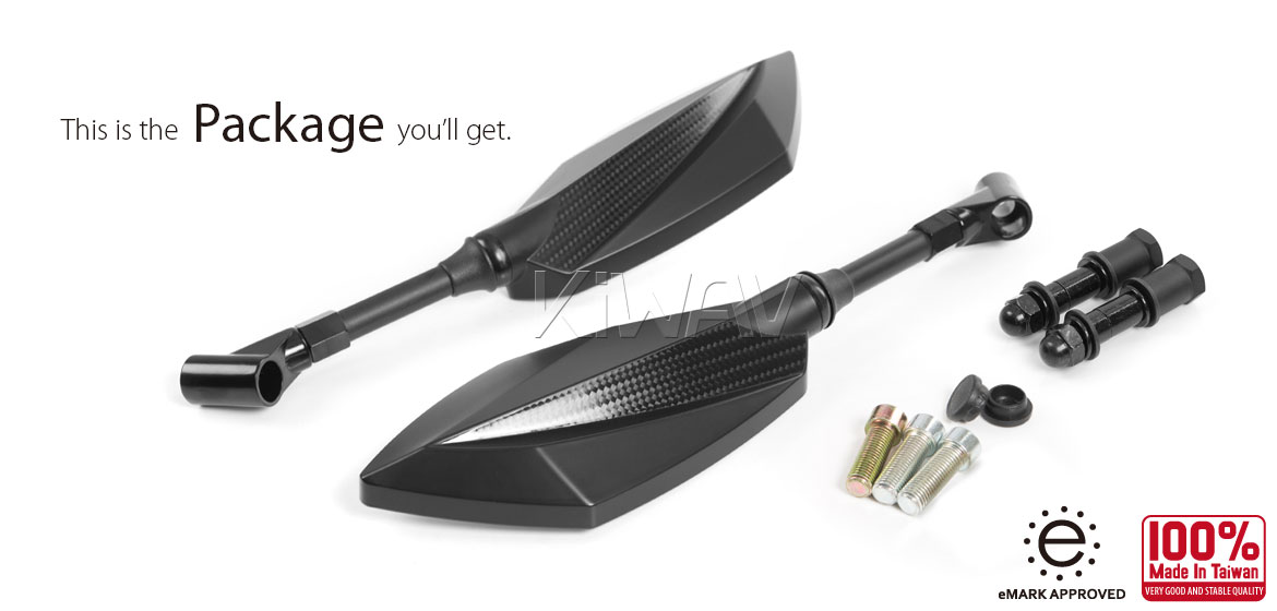 KiWAV motorcycle mirrors Deus carbon for Triumph 25mm handlebar and go-through mounts