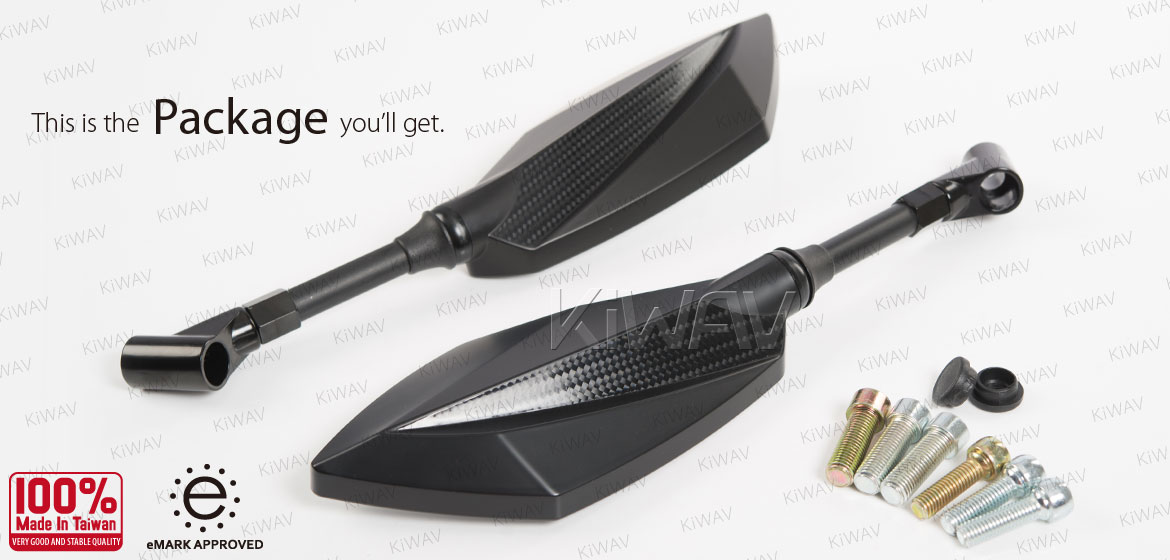 KiWAV motorcycle mirrors Deus carbon for Metric 10mm & 8mm bikes