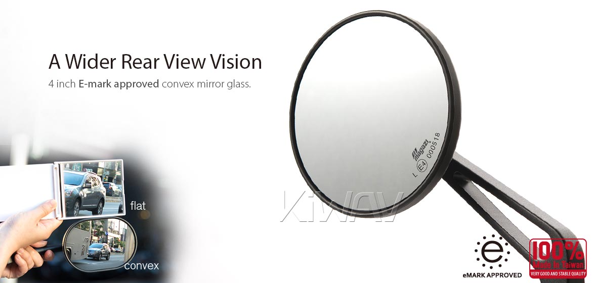 KiWAV motorcycle mirrors Eclipse black aluminum short stem 8mm for scooter Magazi