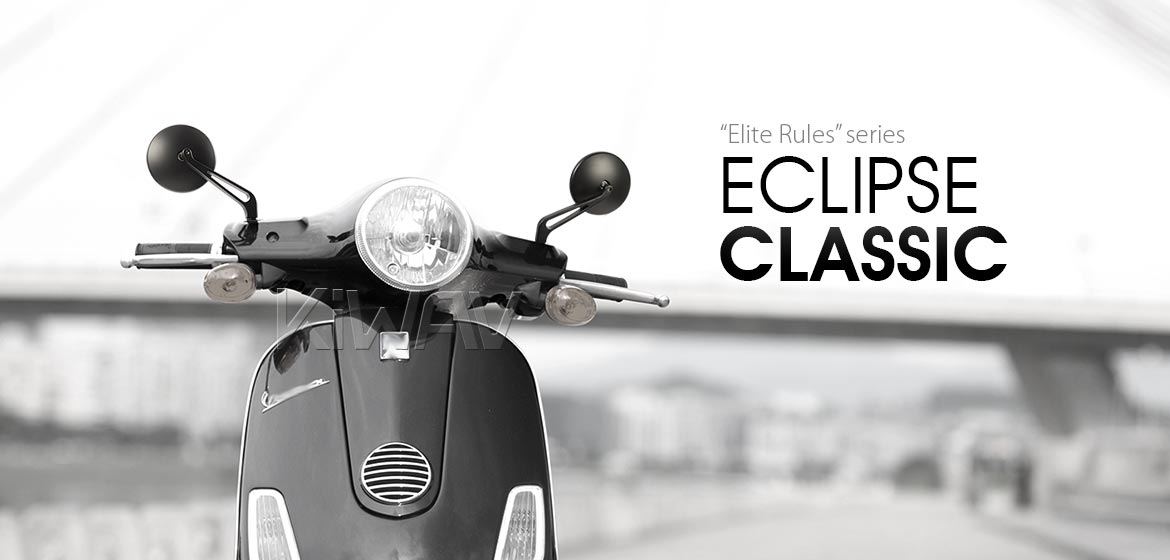 KiWAV motorcycle mirrors Eclipse black aluminum short stem 8mm for scooter Magazi