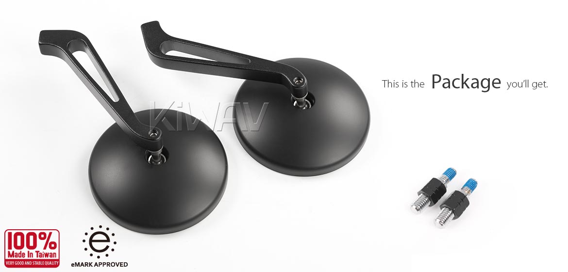 KiWAV motorcycle mirrors Eclipse black aluminum short stem for BMW 10mm 1.5 pitch Magazi