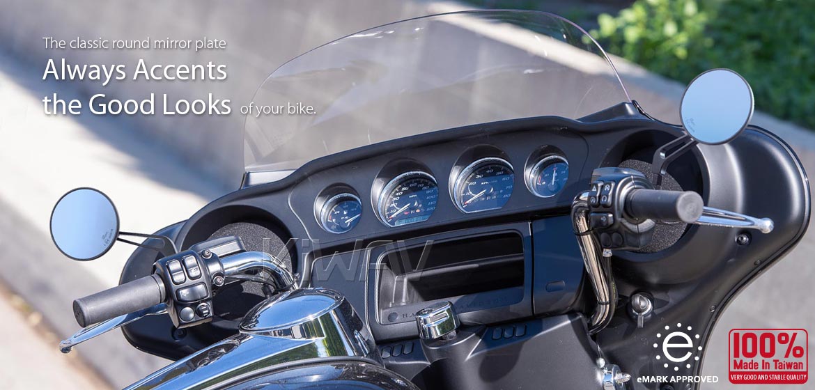KiWAV motorcycle mirrors Eclipse black aluminum short stem for Harley-Davidson