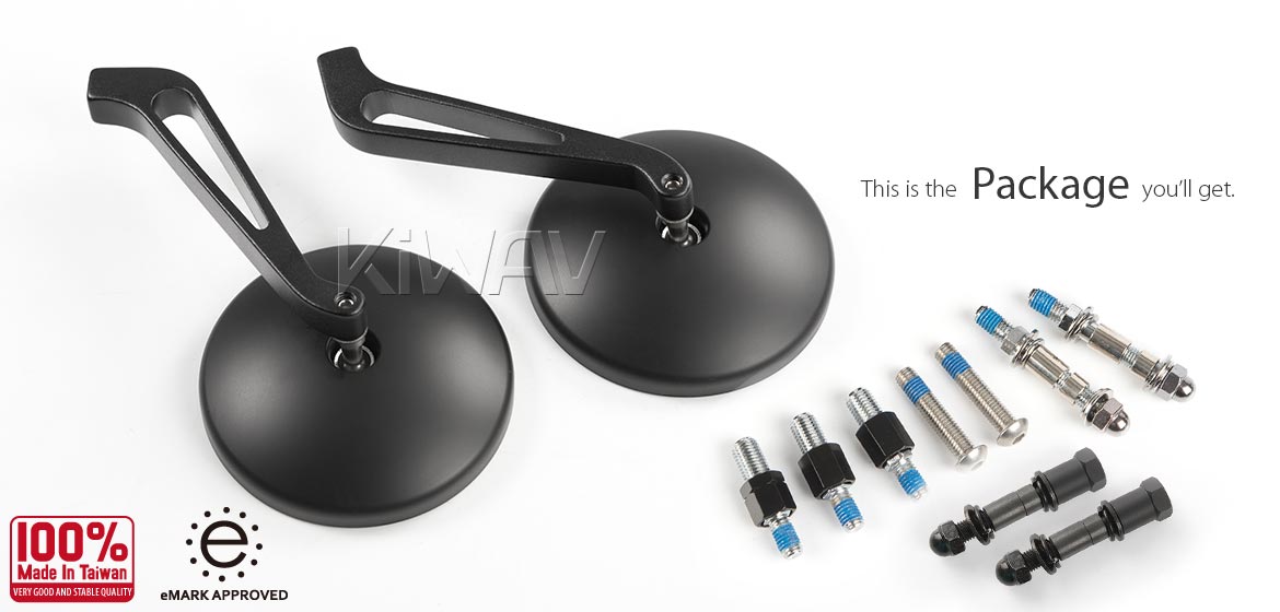 KiWAV motorcycle mirrors Eclipse black aluminum short stem for Harley-Davidson