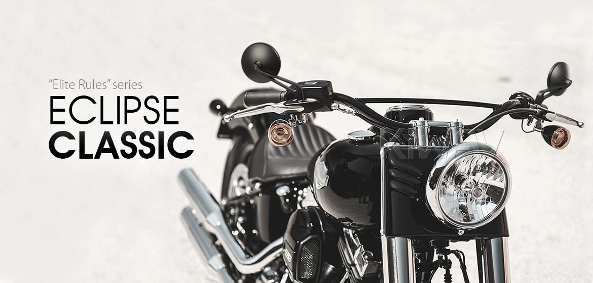 KiWAV motorcycle mirrors Eclipse black aluminum short stem for Harley and Metric 10mm bikes Magazi
