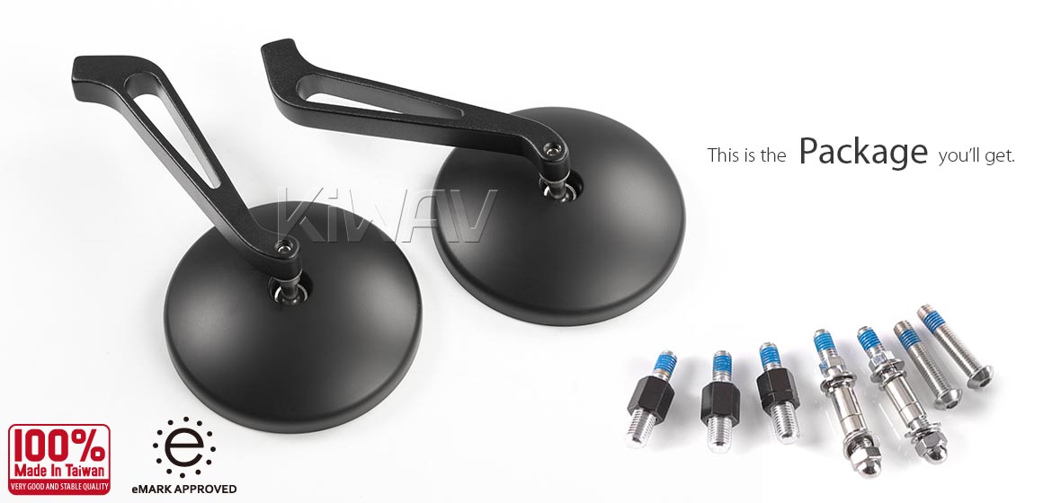 KiWAV motorcycle mirrors Eclipse black aluminum short stem for Harley and Metric 10mm bikes Magazi