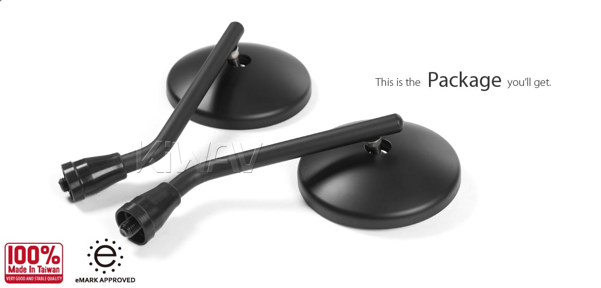 KiWAV motorcycle mirrors Eclipse black steel short stem for Metric 10mm bikes Magazi