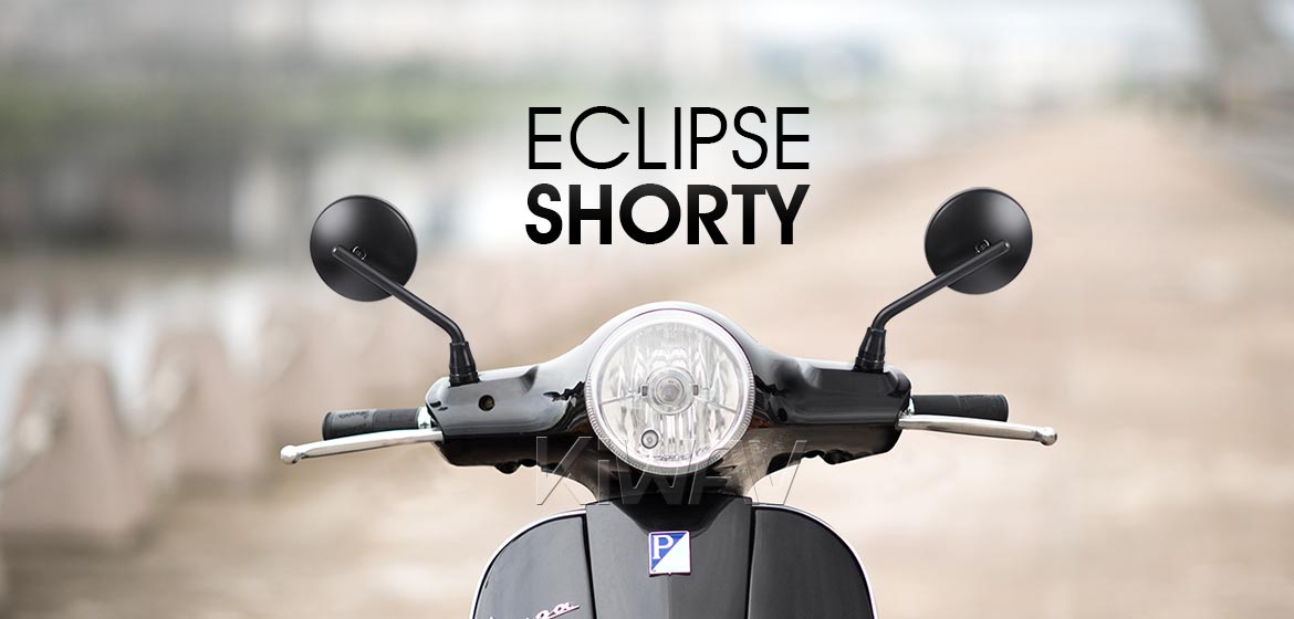 KiWAV motorcycle mirrors Eclipse black steel short stem for metric 8mm scooters Magazi